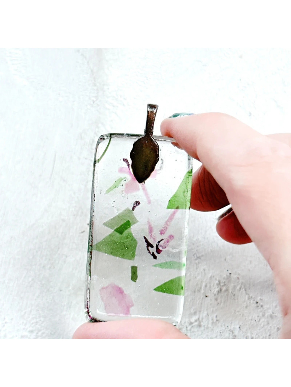 2592mc. Pink Glass Pendant Floral - Picture 5 of 9